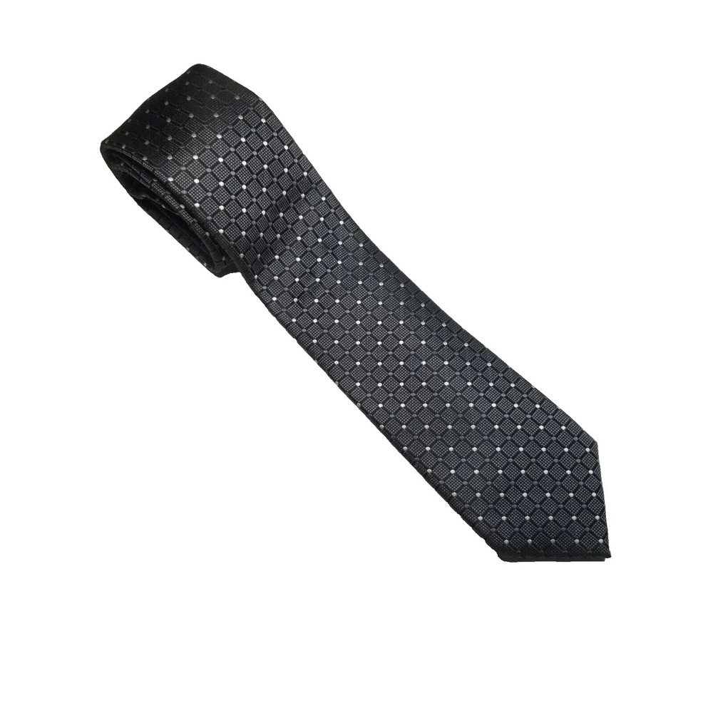 Nick Graham Everywhere Dark Gray With White‎ Dots Pointed Polyester Textured Tie